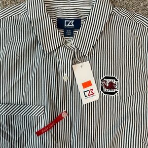 South Carolina game cocks retro logo Cutter & Buck Black Striped Casual Shirt